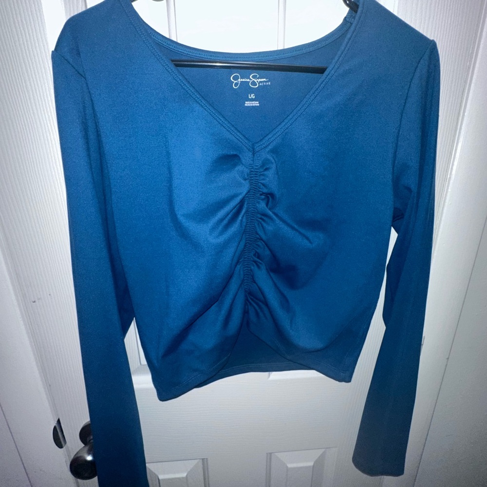 Jessica Simpson Blue Long Sleeve Ruched Top